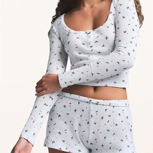 Skims Christmas Holly Waffle Pajama Set